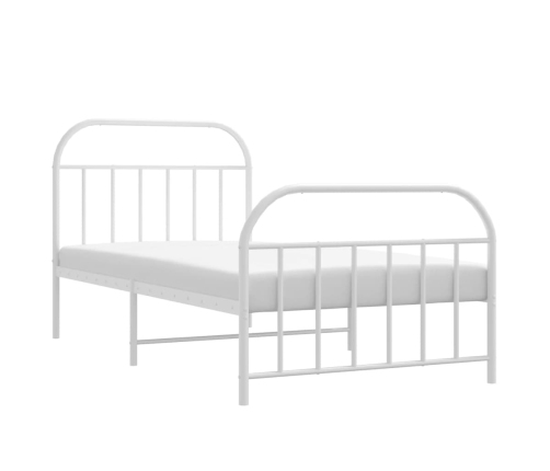 vidaXL gultas rāmis ar galvgali un kājgali, balts metāls, 100x190 cm