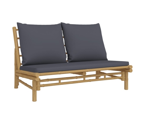 vidaXL dārza sols ar tumši pelēkiem matračiem, bambuss