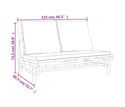 vidaXL dārza sols ar tumši pelēkiem matračiem, bambuss