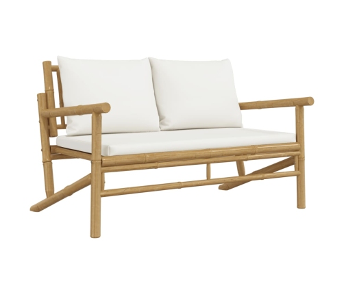 vidaXL dārza sols ar krēmbaltiem matračiem, bambuss