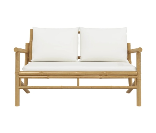 vidaXL dārza sols ar krēmbaltiem matračiem, bambuss