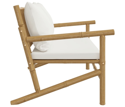 vidaXL dārza sols ar krēmbaltiem matračiem, bambuss