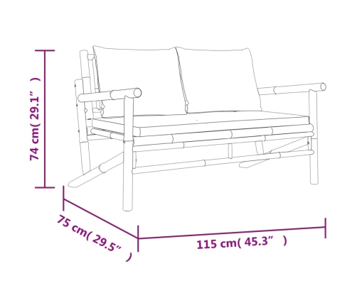 vidaXL dārza sols ar krēmbaltiem matračiem, bambuss