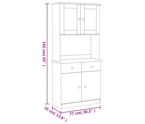 vidaXL kumode ALTA, balta, 77x35x165 cm, priedes masīvkoks