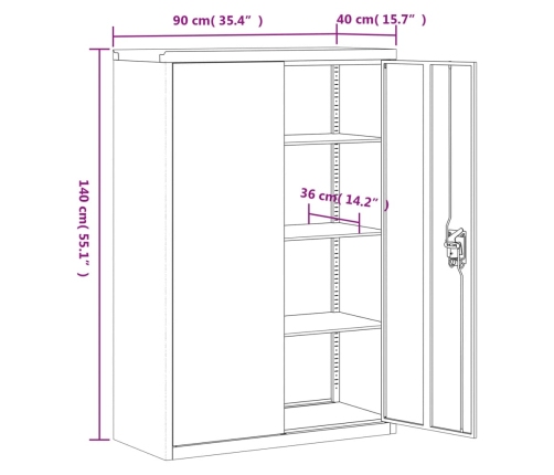 vidaXL dokumentu skapis, pelēks, 90x40x140 cm, tērauds