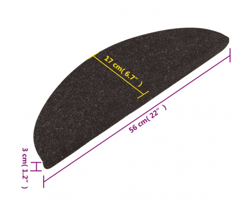 vidaXL kāpņu paklāji, 10 gab., pašlīmējoši, 56x17x3 cm, melni