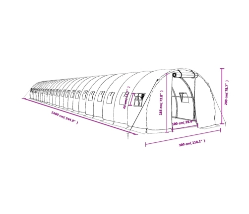 vidaXL siltumnīca ar tērauda rāmi, balta, 72 m², 24x3x2 m