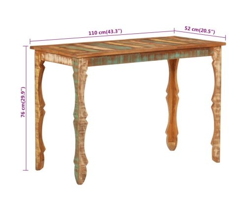 vidaXL virtuves galds, 110x52x76 cm, pārstrādāts masīvkoks