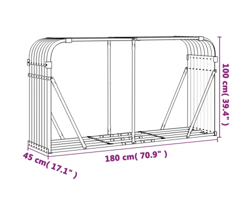 vidaXL malkas statīvs, zaļš, 180x45x100 cm, cinkots tērauds