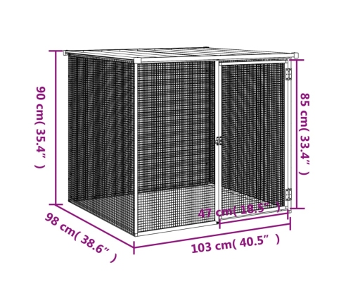 vidaXL vistu būris, jumts, gaiši pelēks, 103x98x90 cm, cinkots tērauds