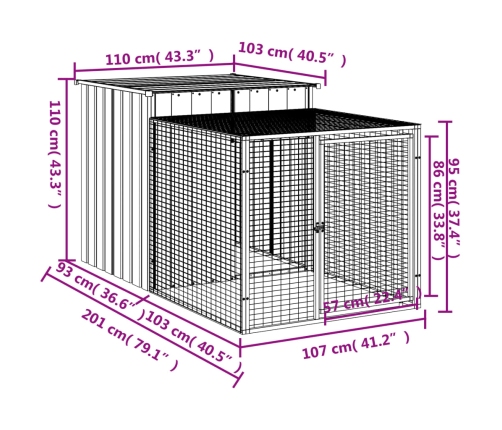 vidaXL vistu būris, gaiši pelēks, 110x201x110 cm, cinkots tērauds