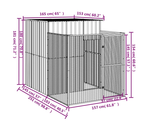 vidaXL suņu būda, gaiši pelēka, 165x251x181 cm, cinkots tērauds