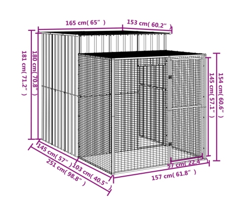 vidaXL vistu būris, gaiši pelēks, 165x251x181 cm, cinkots tērauds