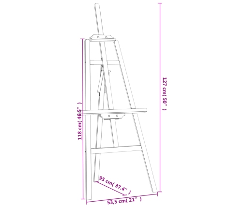 vidaXL molberts, 53,5x95x127 cm, priedes masīvkoks