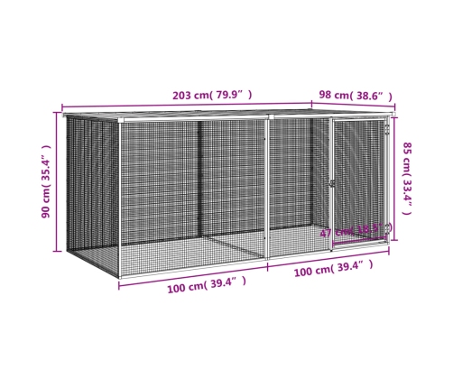vidaXL vistu būris, jumts, gaiši pelēks, 203x98x90 cm, cinkots tērauds