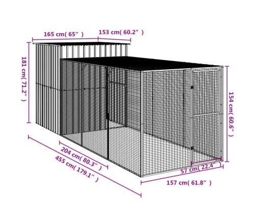 Vistu Būris, 165X455X181 Cm, Cinkots Tērauds, Pelēks Vidaxl