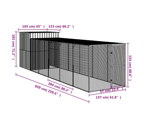 Vistu Būris, 165X659X181 Cm, Cinkots Tērauds, Pelēks Vidaxl