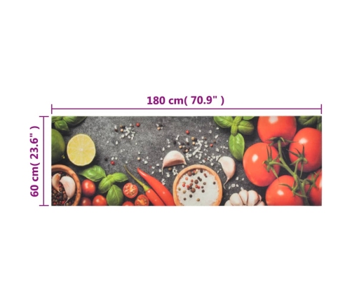vidaXL virtuves paklājs, mazgājams, dārzeņu apdruka, 60x180 cm, samts