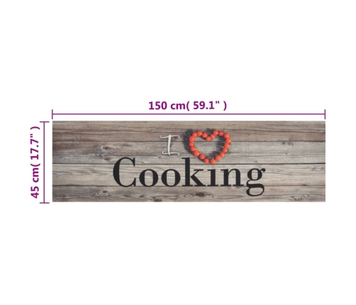 vidaXL virtuves paklājs, mazgājams, ar uzrakstu, 45x150 cm, samts