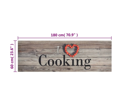 vidaXL virtuves paklājs, mazgājams, ar uzrakstu, 60x180 cm , samts