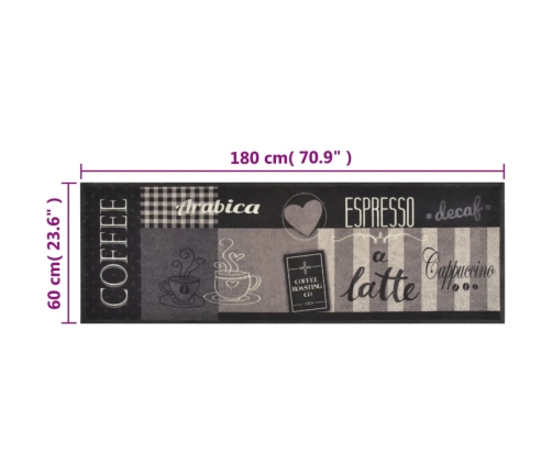 vidaXL virtuves paklājs, mazgājams, ar uzrakstu, 60x180 cm, samts