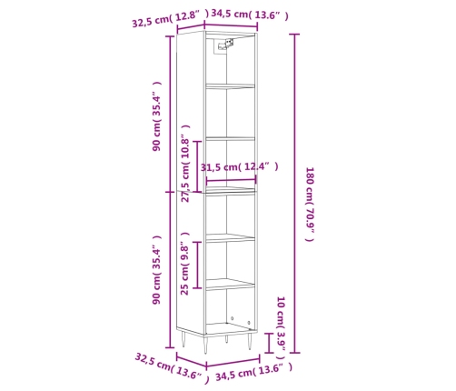 vidaXL augstais plaukts, ozolkoka, 34,5x32,5x180 cm, inženierijas koks