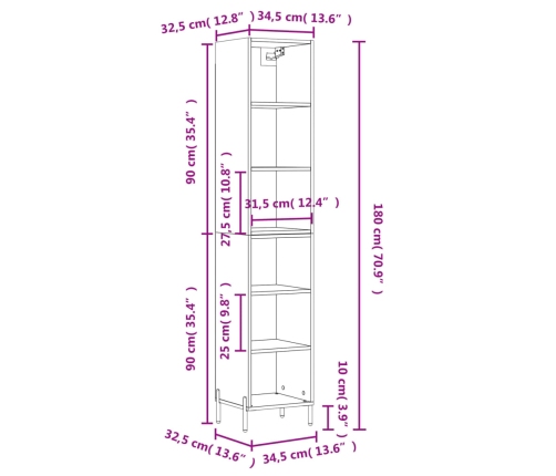 vidaXL augstais plaukts, melns, 34,5x32,5x180 cm, inženierijas koks