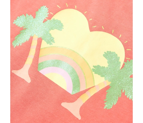 Bērnu T-krekls, varavīksnes un palmu apdruka, koraļļu krāsā, 128