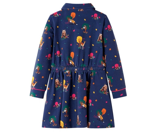 Bērnu kleita ar garām piedurknēm un savelkamu aukliņu, tumši zila, 128