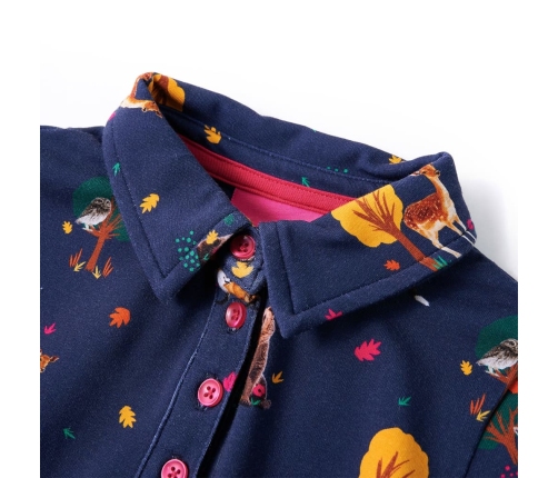 Bērnu kleita ar garām piedurknēm un savelkamu aukliņu, tumši zila, 128