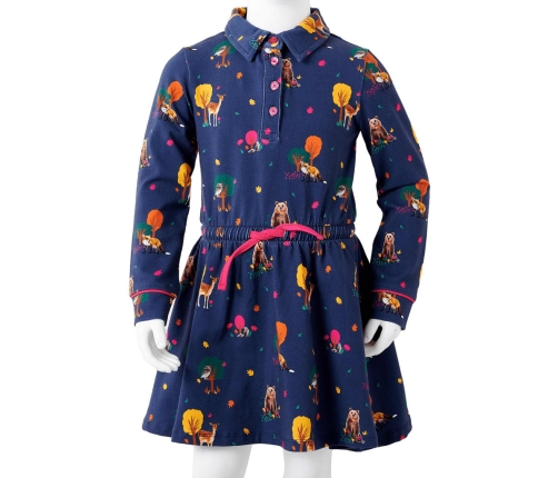 Bērnu kleita ar garām piedurknēm un savelkamu aukliņu, tumši zila, 128