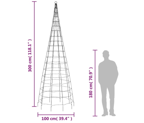 vidaXL Ziemassvētku egle karoga mastam, 550 silti baltas LED, 300 cm