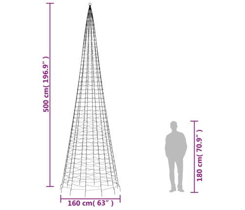 vidaXL Ziemassvētku egle karoga mastam, 1534 krāsainas LED, 500 cm