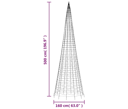 vidaXL Ziemassvētku egle karoga mastam, 1534 krāsainas LED, 500 cm