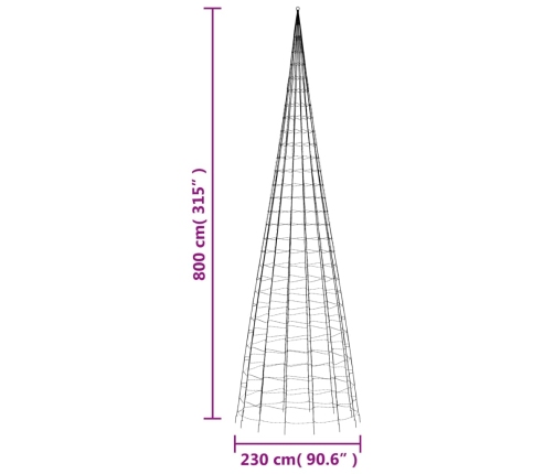 vidaXL Ziemassvētku egle karoga mastam, 3000 vēsi baltas LED, 800 cm