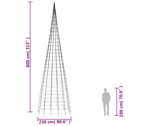 vidaXL Ziemassvētku egle karoga mastam, 3000 krāsainas LED, 800 cm