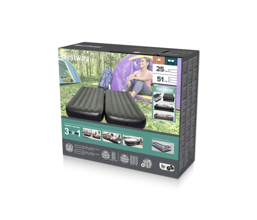 Bestway 3-in-1 piepūšamā gulta, melna un pelēka, 188x99x25 cm
