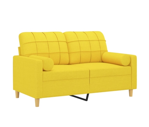 vidaXL divvietīgs dīvāns ar spilveniem, gaiši dzeltens, 120 cm, audums