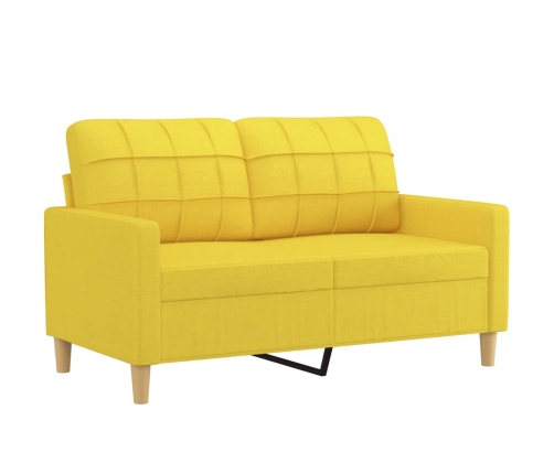 vidaXL divvietīgs dīvāns ar spilveniem, gaiši dzeltens, 120 cm, audums