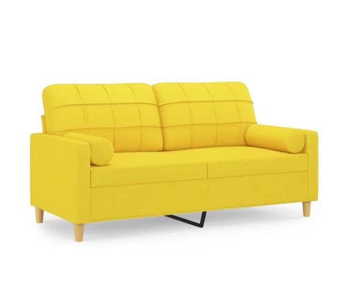vidaXL divvietīgs dīvāns ar spilveniem, gaiši dzeltens, 140 cm, audums