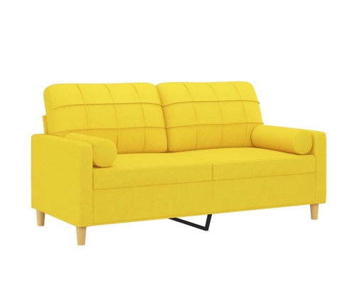 vidaXL divvietīgs dīvāns ar spilveniem, gaiši dzeltens, 140 cm, audums