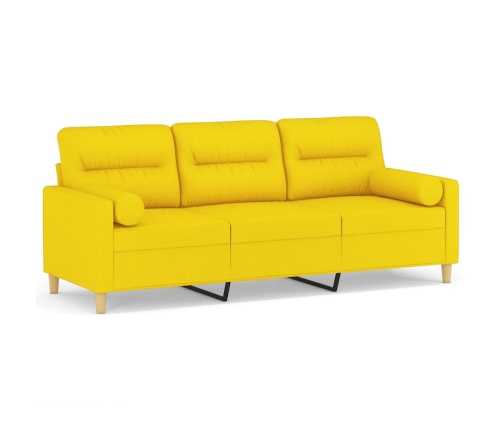 vidaXL trīsvietīgs dīvāns ar spilveniem, gaiši dzeltens, 180cm, audums