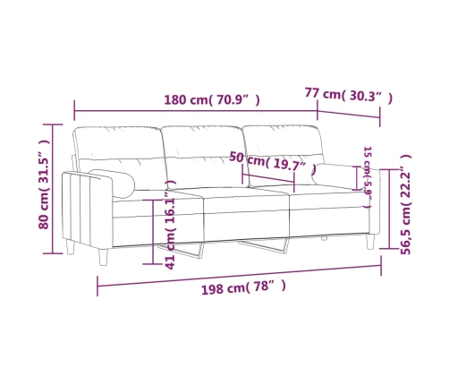 vidaXL trīsvietīgs dīvāns ar spilveniem, gaiši dzeltens, 180cm, audums