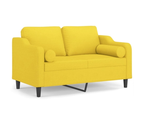 vidaXL divvietīgs dīvāns ar spilveniem, gaiši dzeltens, 120 cm, audums