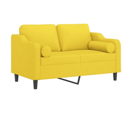 vidaXL divvietīgs dīvāns ar spilveniem, gaiši dzeltens, 120 cm, audums