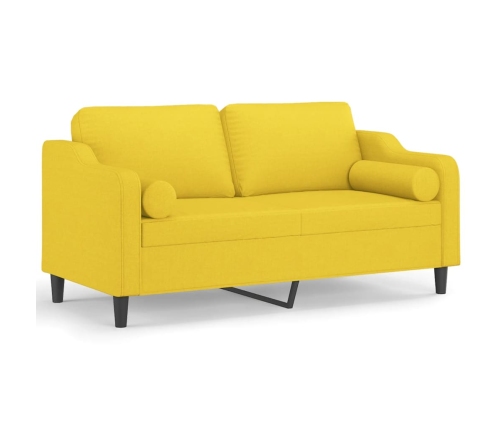 vidaXL divvietīgs dīvāns ar spilveniem, gaiši dzeltens, 140 cm, audums