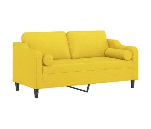 vidaXL divvietīgs dīvāns ar spilveniem, gaiši dzeltens, 140 cm, audums
