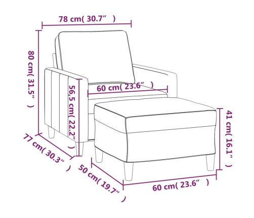 vidaXL atpūtas krēsls ar kājsoliņu, 60 cm, dzeltens samts