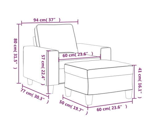 vidaXL atpūtas krēsls ar kājsoliņu, 60 cm, gaiši pelēks audums