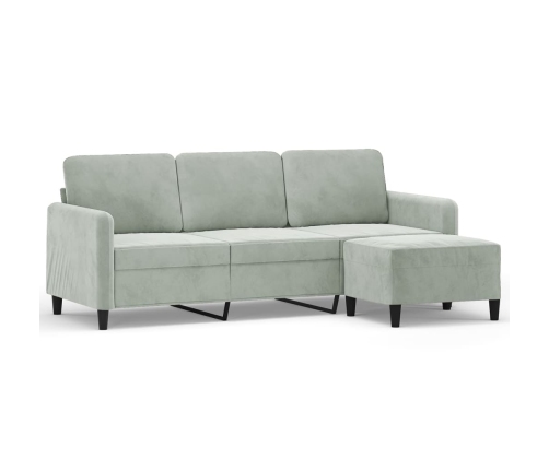 vidaXL trīsvietīgs dīvāns ar kājsoliņu, 180 cm, gaiši pelēks samts